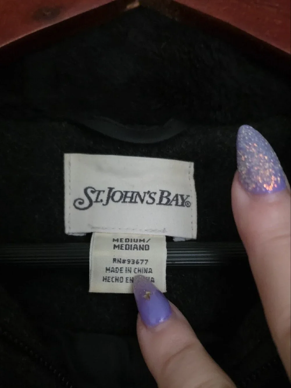 St. John's Bay Black Hooded Zip Jacket Lined Wool Like New